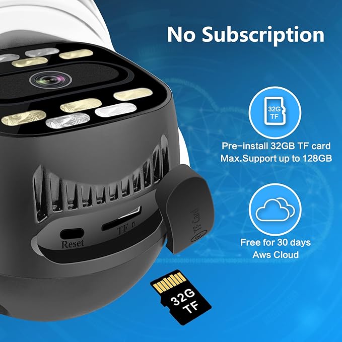3 in 1 Outdoor Indoor Camera, 3MP Wired Pan/Tilt Security Wi-Fi Camera, Free AI Detection, Motion Tracking, 360° View, Color Night Vision, 2 Way Audio, 32GB Local Storage, No Subscription