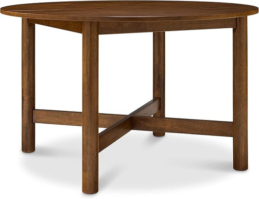Best Choice Products Solid Wood Dining Table for 4-6, Kitchen Table, 47" Round Table, Modern Farmhouse, Space Saving for Dining Room, Kitchen, Or Living Room, Easy Assembly - Walnut