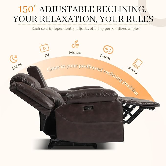 70" Power Reclining Loveseat Sofa, Electric Home Theater Seating with Motorized Buttons/Console/Storage Drawer/4 Colors Ambient Lighting/USB Port/Type-C