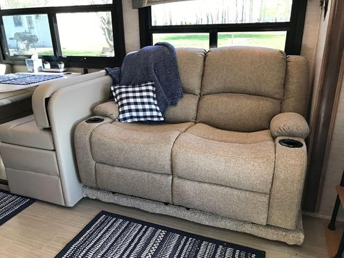 RecPro Charles Powered Double RV Wall Hugger Recliner Sofa | RV Loveseat | RV Furniture | Cloth (Oatmeal, 58")