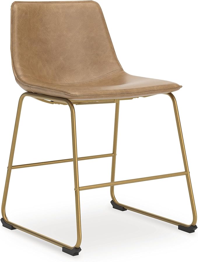 Signature Design by Ashley Lexadine Contemporary Upholstered Faux Leather Dining Chair, Set of 2, Light Brown & Gold