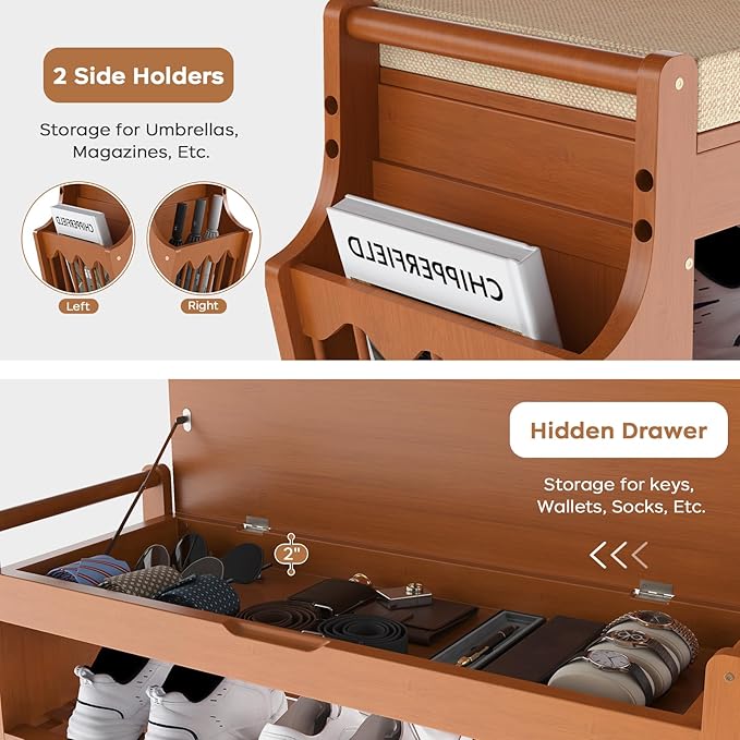 34.3in Shoe Bench, Bamboo 3-Tier Entryway Bench with Storage, Shoe Rack Organizer Holds Up to 330 lb, 34.3 x 11.8 x 18.9 Inches for Entryway Bedroom Closet Living Room Hallway