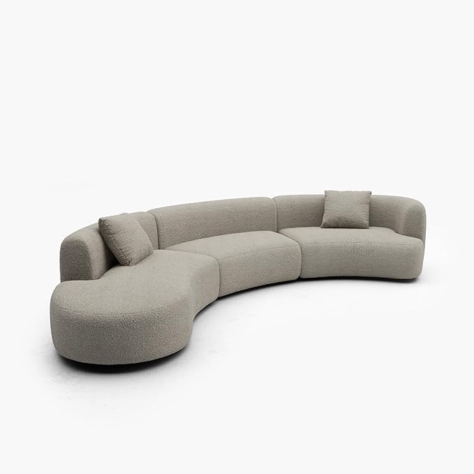 Acanva Modern Curved Sectional Living Room Couch, Minimalist Comfy Boucle Fabric Modular Sofa for Apartment, Home Office, 153" W Left Hand Facing, Light Coffee
