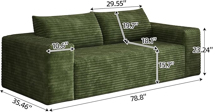 Eafurn Memory Foam Boneless Loveseat Sofa Couch, 3-Seater Upholstered Sofa with Corduroy Fabric and Wider Armrest, No Assembly Sofa for Living Room, Bedroom & Apartment | Sturdiness, Breathable material, Sofa in A Box