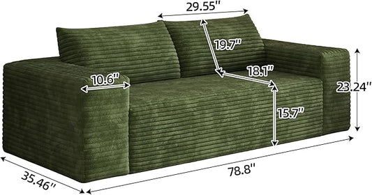 Eafurn Memory Foam Boneless Loveseat Sofa Couch, 3-Seater Upholstered Sofa with Corduroy Fabric and Wider Armrest, No Assembly Sofa for Living Room, Bedroom & Apartment | Sturdiness, Breathable material, Sofa in A Box
