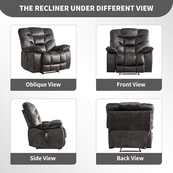 HAOMARKETS Power Recliner Chair Set of 2 with Massage and Heat, 41" Wide Electric Reclining Chairs with USB Port, Breathable Fabric Overstuffed Reclining Sofa for Living Room, Grey