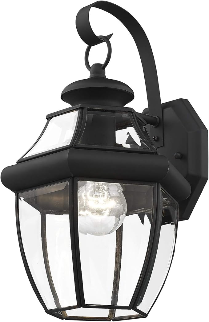Livex Lighting 2151-04 Monterey 1 Light Outdoor Black Finish Solid Brass Wall Lantern with Clear Beveled Glass ("13"" x 8.5"" x 8.25""")