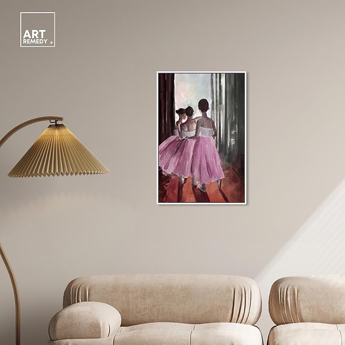 Art Remedy Little Girls Ballerinas Canvas Classic Vintage Wall Art, White Frame, 20" x 30"