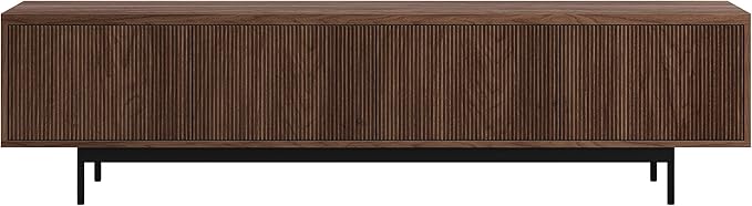 Henn&Hart Fluted TV Stand for TVs up to 85" with 2 Open-Concept Ribbed Storage Cabinets for Living Room, Family Room, or Office, Medium Walnut