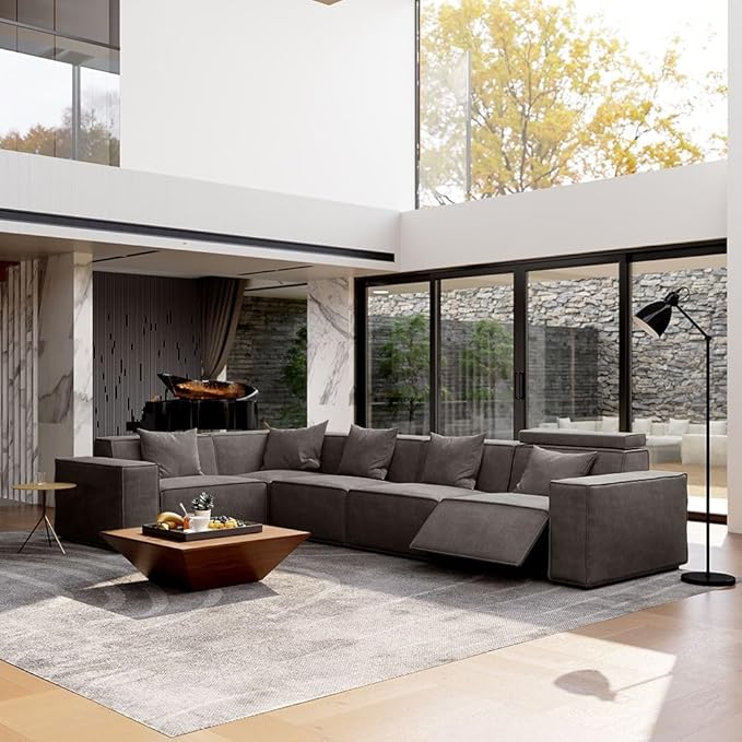 141" Power Sofa L-Shaped Couch,Modular Sectional Couches for Living Room,Modern Large Sofa with Recliners,Comfy Velvet Cloud Couch with Deep Seat,Pet Friendly for Home Office(Dark Grey)