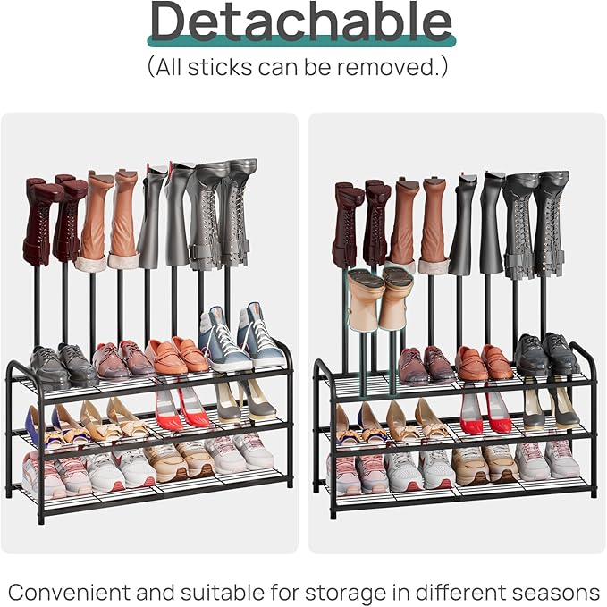 Tall Boot Rack, Long Boot Rack Organiser, Tall Boots with Shoe Rack for Closet, 3-Tier Shoe Shelf Storage Organiser for Entryway