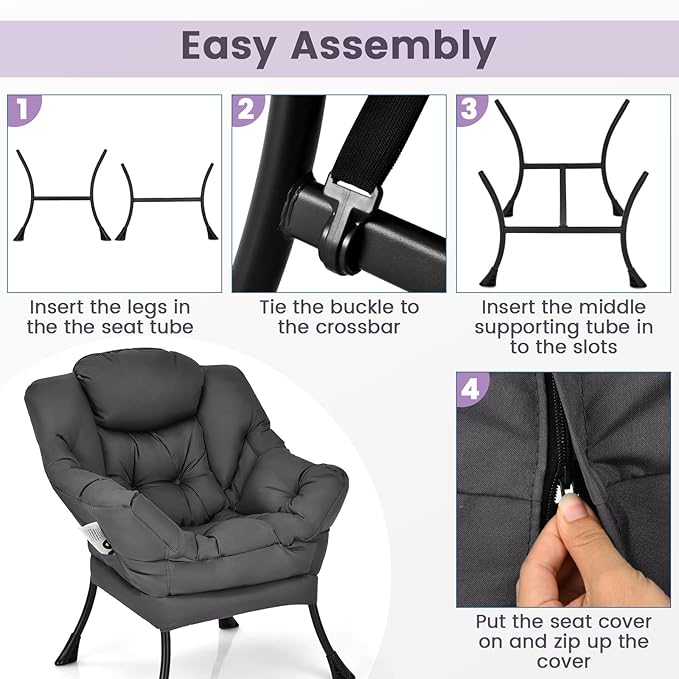 KOMFOTT Modern Accent Chair, Soft Upholstered Lazy Sofa with Side Pocket & Armrests, Single Sofa Armchair, Leisure Sofa Chair for Living Room, Bedroom, Gray