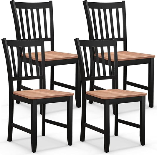 COSTWAY Dining Chairs Set of 4, Mid Century Modern Dining Room Chairs with Solid Rubber Wood Legs and Curved Backrest, Kitchen Chairs for Home, Living Room, Restaurant, Black & Walnut