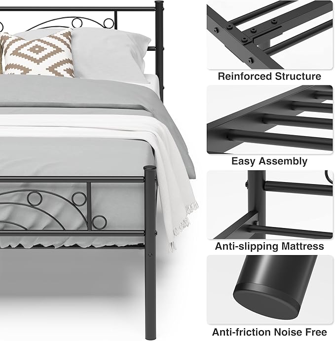 Weehom Metal Bed Frame with Headboard and Footboard Mattress Foundation No Box Spring Needed Full Platform Bed, Black