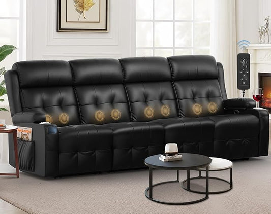 Recliner Sofa, Massage Reclining Sofa 4 Seater Sets Heavy Weight Capacity, RV Loveseat Clearance with Storage, Cup Holders, Wall Hugger Couches for Living Room