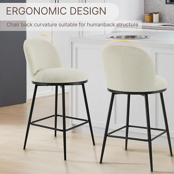 Swivel Bar Stools Set of 2, 26" H Upholstered Linen Fabric Barstools with Backs,Counter Height Stools with Metal Legs for Kitchen Island,Linen,1 Box