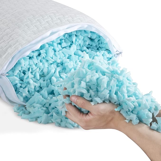 HOMBYS 2 Pcs Extra Firm Bed Pillows for Sleeping, Shredded Memory Foam Pillows Standard Size, for Side, Back, Stomach Sleepers,40% Viscose Made from Bamboo Cooling Cover