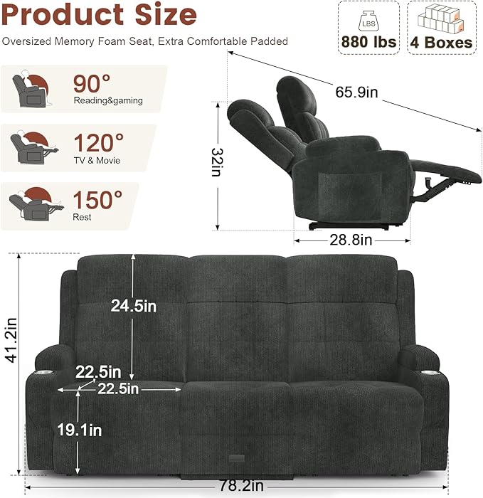 Loveseat Recliner, 3 Seater Massage Reclining Sofa Sets Fabric Recliner Sofa, RV Loveseat Couch Clearance with Drop Down Table, Storage, Cup Holders, Wall Hugger Reclining Couch for Living Room | RV Loveseat, Wall Hugger, Drop Down Table, Storage, Cup ...