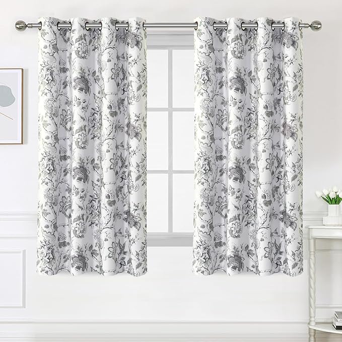 H.VERSAILTEX Blackout Curtains 63 Inch Length 2 Panels Set Floral Print Curtain Drapes for Living Room Thermal Insulated Grommet Window Curtains for Bedroom - Traditional Floral in Antique Green
