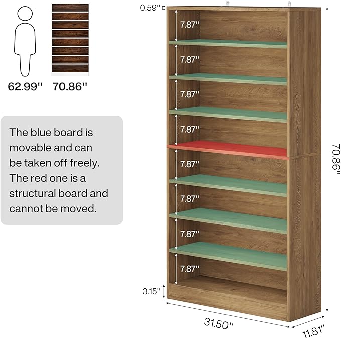 Tribesigns Tall Shoe Cabinet, 9 Tiers 40-45 Pairs Heavy Duty Wood Freestanding Shoe Storage Cabinet, 70.8'' Tall Shoe Cabinet with Open Storage for Entryway (2, Light Brown)