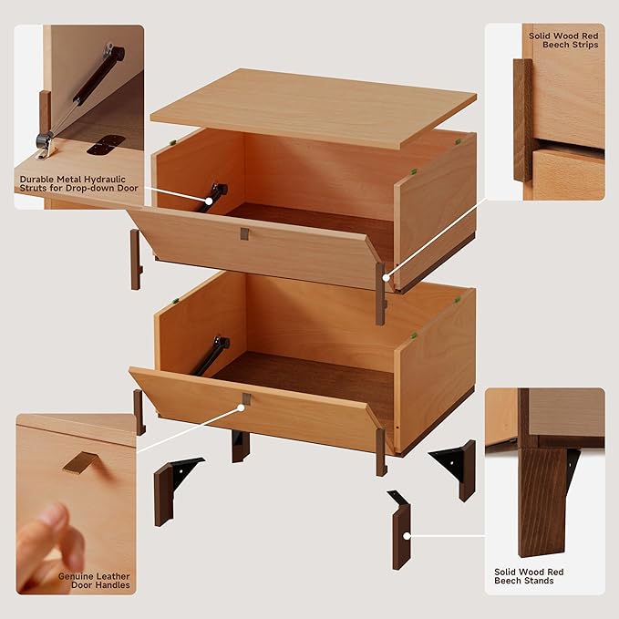 23" Night Stand, Easy Assembly Bedside Table with 2 Storage Drawers, Mid-Century Style Wood End Table for Bedroom, Dormitory, Basswood Color (1 pcs)