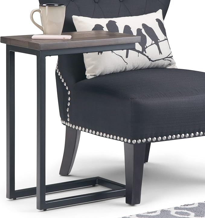 SIMPLIHOME Skyler C-Side Table - 18" Wide x 24" High Solid Mango Wood and Metal Slide-Under Table in Walnut Brown, Industrial Accent Table or End Table for Living Room with Open Frame, Assembled