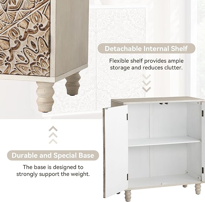 COSIEST 32" W Sideboard Buffet Cabinet with Storage, Accent Cabinet with 2 Push-to-Open Magnetic Doors, Vintage MDF Buffet Table for Living Room, Kitchen, Hallway (Gray,Firework Pattern)