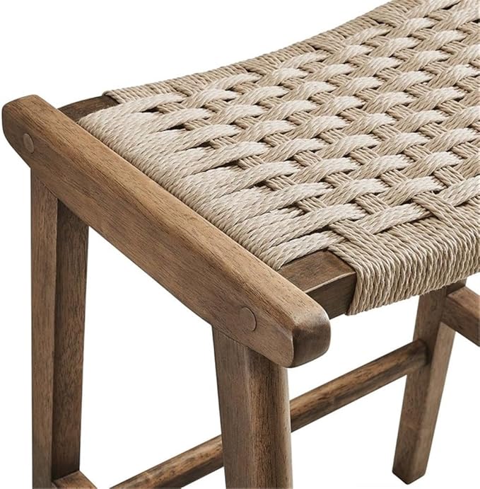 Modway Saoirse Woven Rope Wood Counter Stool - Set of 2 in Walnut Natural
