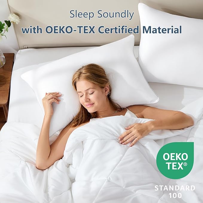 CozyLux Soft Supportive Bed Pillows for Side and Back Sleepers, Oeko-Tex Certified Down Alternative Filling, Hotel Quality Fluffy Sleeping Pillow, Queen Size Set of 1, White, 18" x 28"