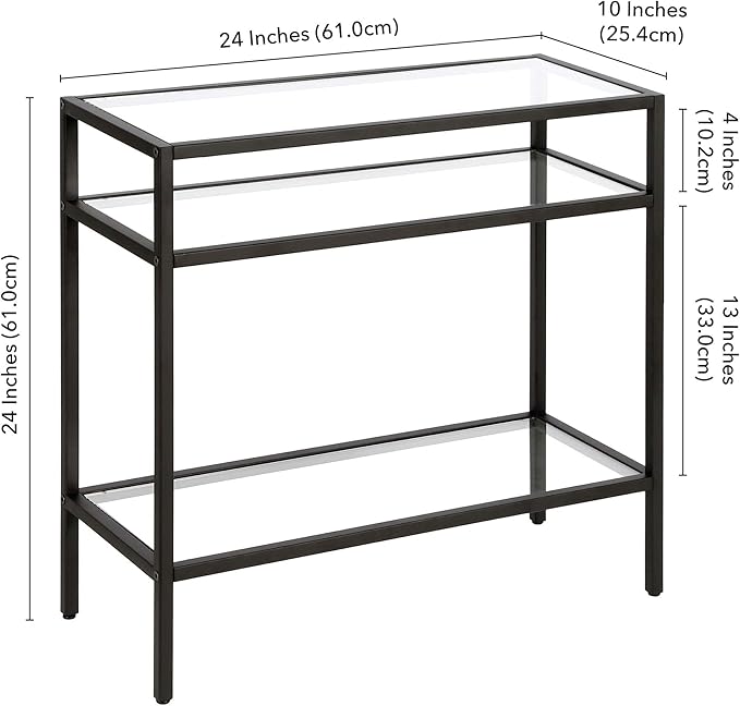 Henn&Hart 24" Wide Rectangular Side Table in Blackened Bronze, Table for Living Room, Bedroom