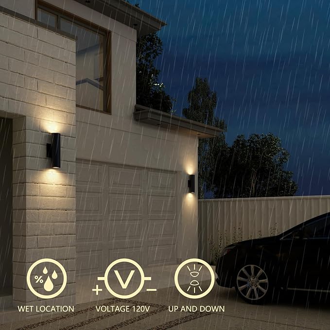 Outdoor Wall Lights, E26 Base, Aluminum Waterproof Modern Wall Sconces Cylinder Design, Black Modern Up and Down Wall Light Fixture Wall Sconces for Living Room,Garage, Porch and Patio