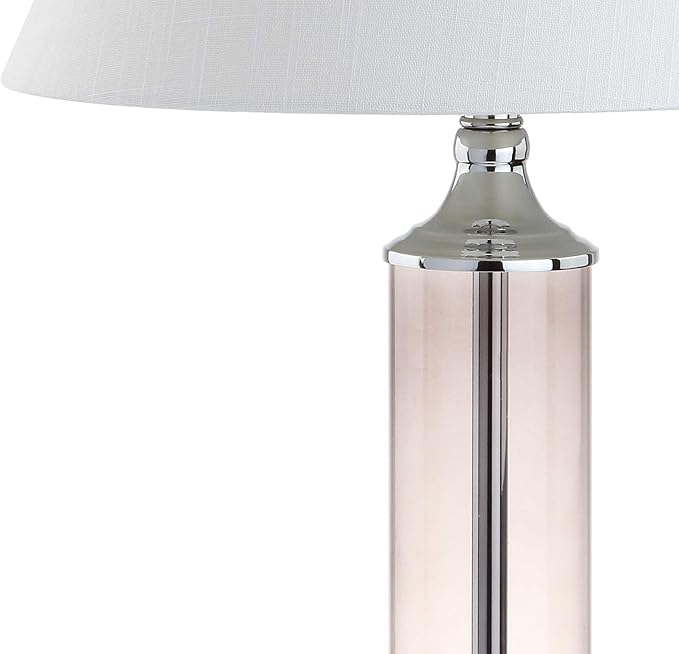 JONATHAN Y 29" Smoked Gray Glass LED Table Lamp Set of 2, Modern Bedside Nightstand Lamps for Living Room Bedroom Office, White Linen Shade, Transitional Decor (JYL4014B-SET2)