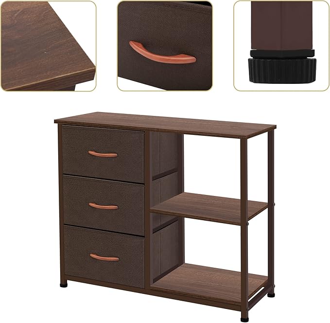 AZL1 Life Concept Rustic Brown Fabric Dresser, 4 Drawer Organizer Unit with 2 Shelves, Storage Chest for Bedroom, Entryway, Hallway, Living Room, Office, Coffee