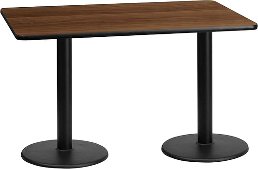 Flash Furniture 30'' x 60'' Rectangular Walnut Laminate Table Top with 18'' Round Table Height Bases