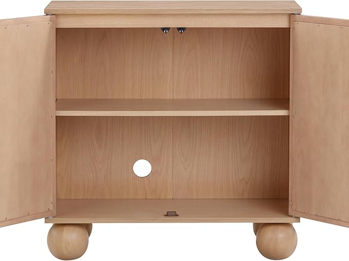 Nathan James Leah Boho TV Stand or Sideboard Cabinet for Kitchen or Living Room with Ball-Style Feet, Natural Seagrass Door Fronts and Solid Wood Legs, Raw Oak, Set of 2