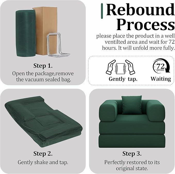 BSHOMGI Folding Sofa Bed, 2 in 1 Convertible Sofas to Lounger Comfy Single Bean Bag Chair Floor Portable Foldable Sleeper Lazy Futon Couch Chair for Bedroom, Living Room (Green, 35.43" Single Sofa)