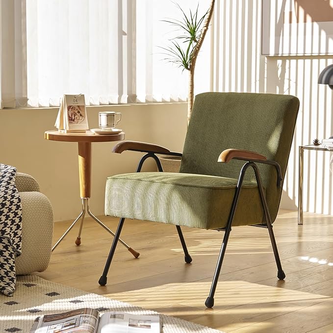 HAZO Fabric Armchair, Modern Accent Chair High Back, Living Room Chairs with Metal Legs and Soft Padded, Sofa Chairs for Home Office,Bedroom,Dining Room (Green)