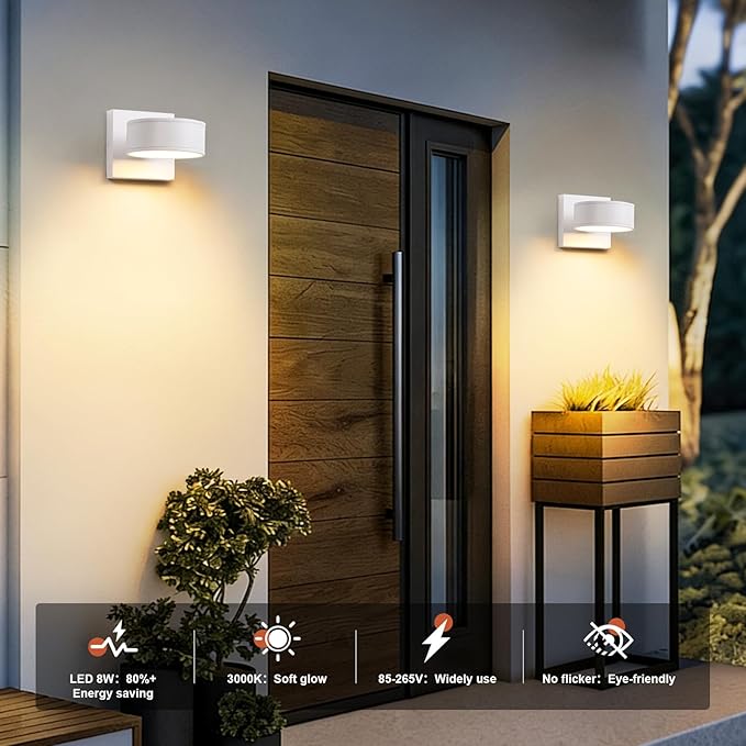 Fire Wolf Aluminum LED Outdoor Wall Light, Modern Black 3000K Outdoor Wall Sconce, Waterproof Front Door Down Light Wall Mount, White Exterior Lighting Fixtures for Hallway, Garden, Porch, Patio