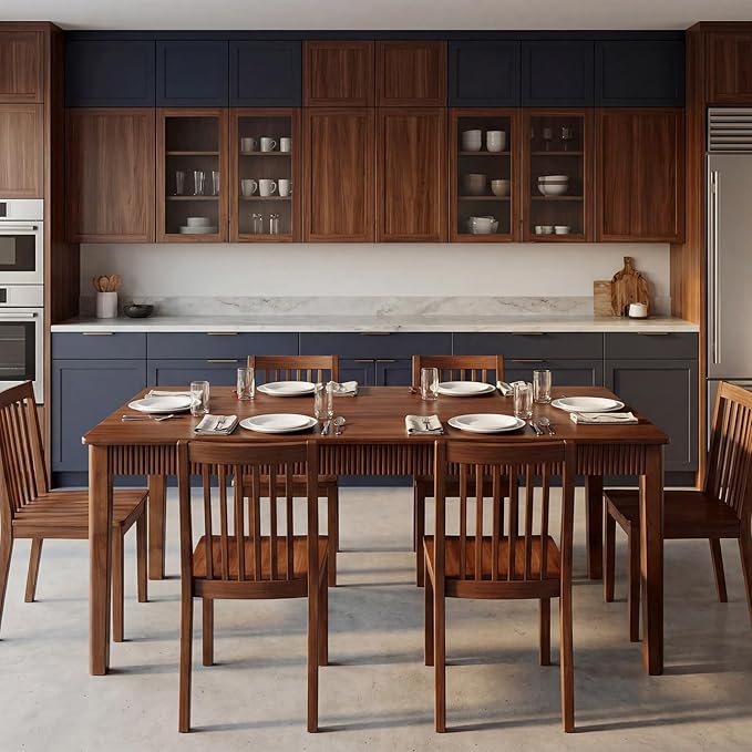 39" Solid Wood Dining Room Table for 2-4,Modern Farmhouse Rectangular Kitchen Real Wooden Table,Mid Century Fluted Design Furniture Desk for Home,Small Space,Apartment,Living Room Walnut