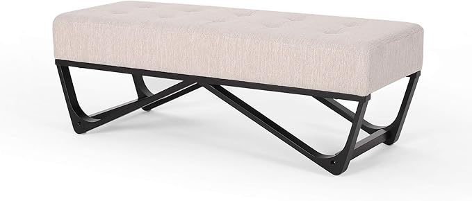 Ball & Cast Modern Tufted Upholstered Entryway Bench Ottoman, 47.5" Padded Bed of End Stool Seating with Faux Wooden Frame, for Living Room Bedroom Kitchen, Beige