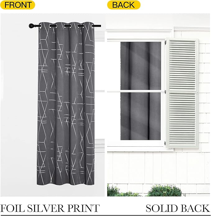 NICETOWN Blackout Curtains for Living Room - Foil Printed Shiny Stripes Pattern Thermal Insulated Blackout Drapes for Bedroom Kitchen Loft Cafe Window (2 Panels, 52" Wide by 63" Long)