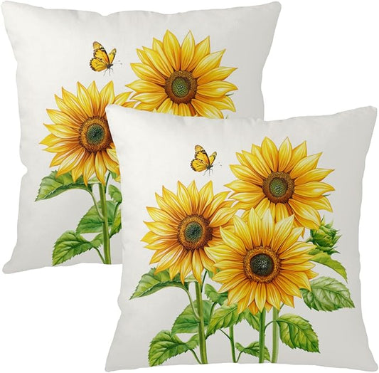 Sunflower Throw Pillow Covers 18x18 Set of 2 Watercolor Yellow Floral Decorative Pillow Cases Summer Outdoor Farmhouse Throw Pillows for Home Couch Sofa Porch Living Room