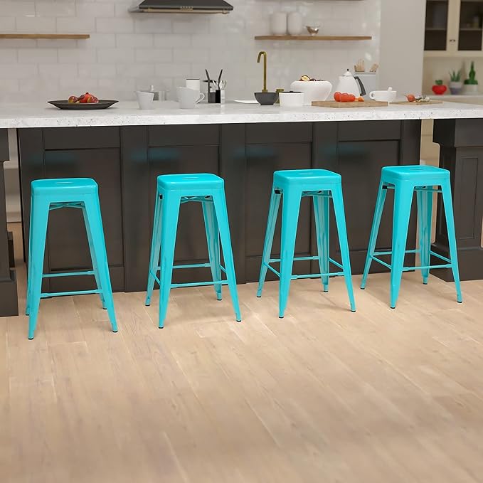 Flash Furniture Lily 30" High Metal Indoor Bar Stool in Teal - Stackable Set of 4