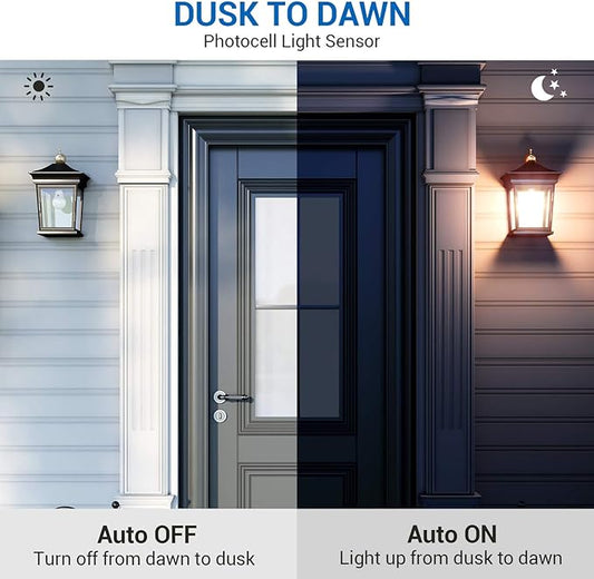 DEWENWILS 4 Pack A19 Dusk to Dawn LED Light Bulbs Outdoor, 9W (60W Equivalent) LED Light Bulb 2700K Warm White, Automatic On/Off Light Bulbs for Porch Courtyard, 800 LM, E26 Base, UL Listed