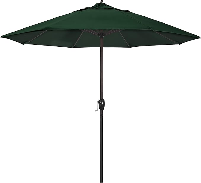 California Umbrella 12-Year Protection 9-Ft Outdoor Patio Umbrella, Sunbrella Fade-Resistant Acrylic Fabric, Auto Tilt and Crank, Heavy-Duty Aluminum Frame/ Reinforced Ribs, Bronze Pole, Forest Green