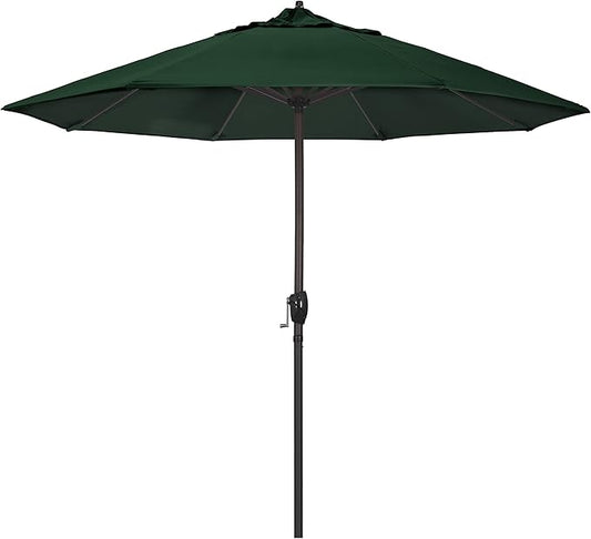 California Umbrella 12-Year Protection 9-Ft Outdoor Patio Umbrella, Sunbrella Fade-Resistant Acrylic Fabric, Auto Tilt and Crank, Heavy-Duty Aluminum Frame/ Reinforced Ribs, Bronze Pole, Forest Green