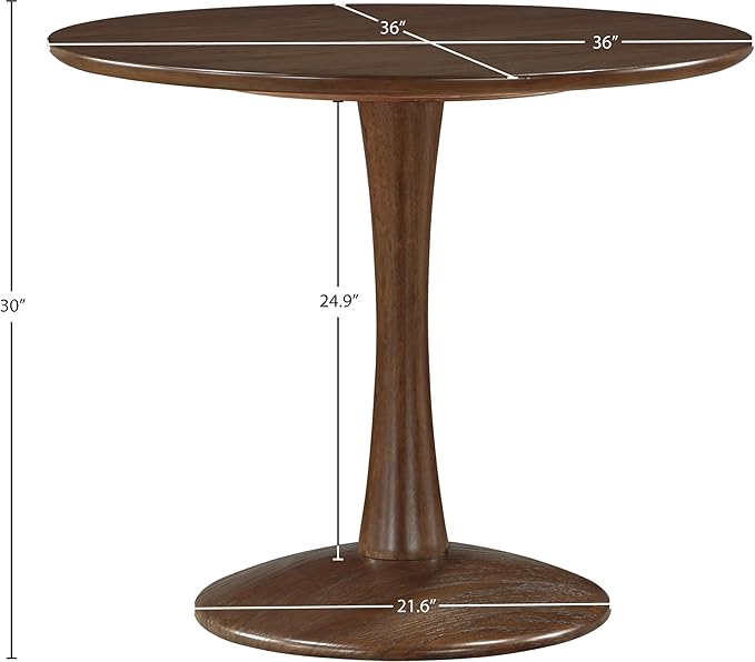 Meridian Furniture 914Brown-T Holly Collection Mid-Century Modern Dining Table with Rich Brown Finish, Solid Wood, Oak Veneer, 36" W x 36" D x 30" H, Brown
