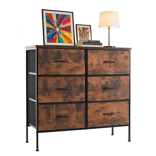 6-Drawer Fabric Dresser, Chest of Drawers Clothes Cabinet for Closet & Bedroom, Storage Organizer with Steel Frame for Entryway, Dorm, Living Room, Brown