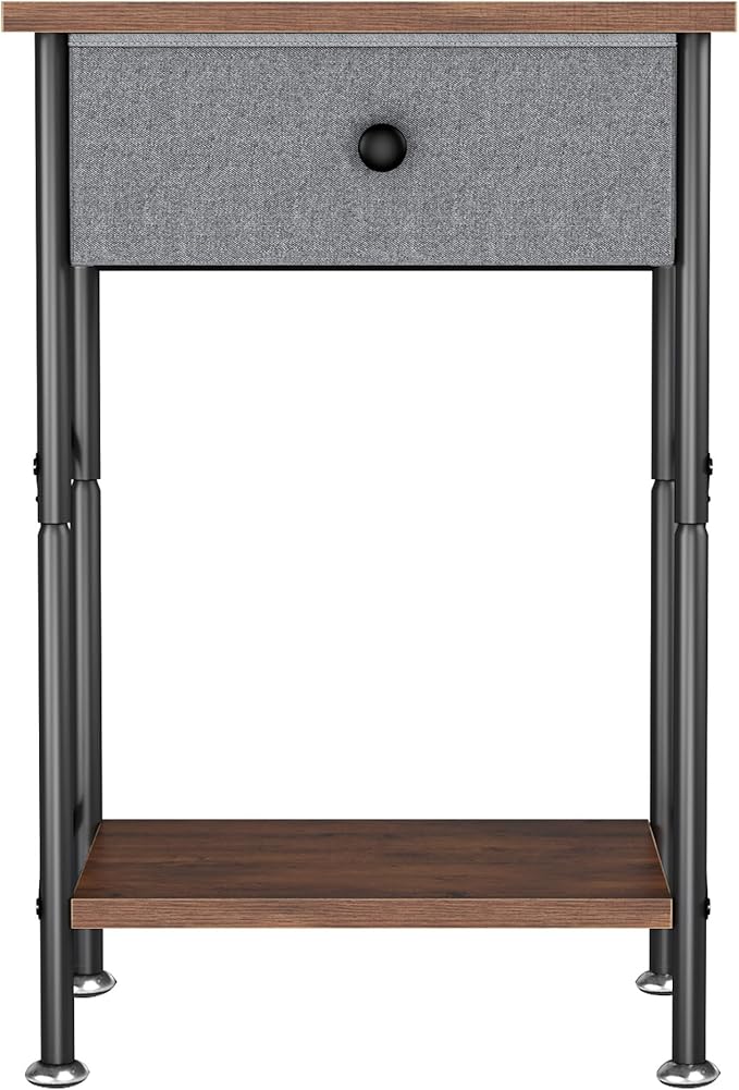 VECELO Modern Versatile Nightstands X-Design Side End Table Night Stand Storage Shelf with Bin Drawer for Living Room Bedroom, Set of 2 (Brown)