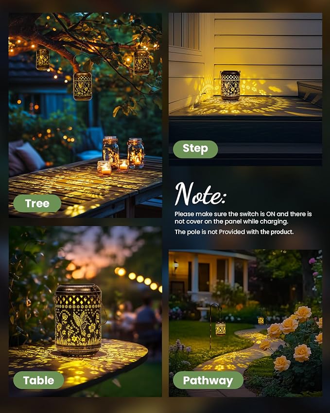 Christmas Outdoor Decor Solar Lanterns Hanging Waterproof, Hummingbird Garden Decor Xmas Gifts for Women Mom, Solar Lights Metal Fall Decoration Outside for Yard, Patio,Garden,Backyard,Porch